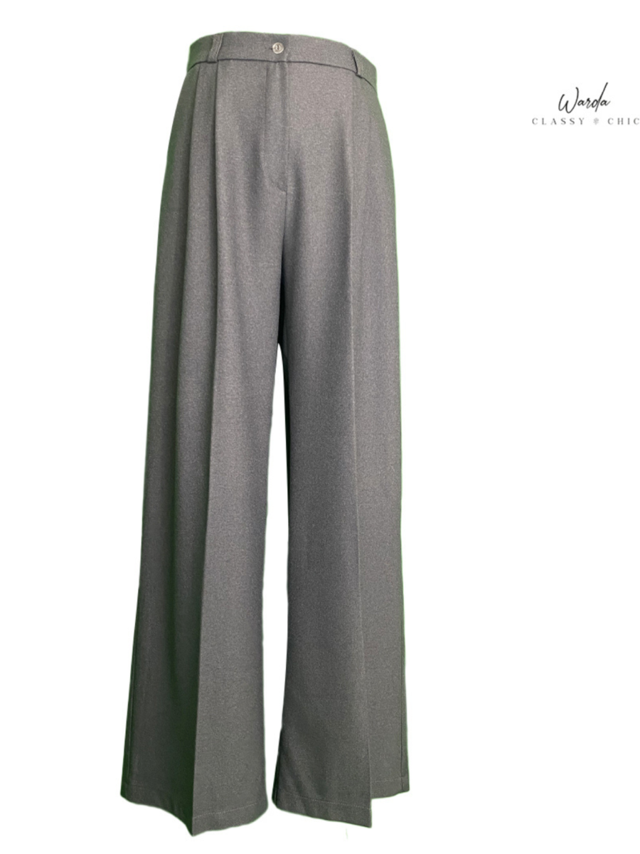 pantalon femme large gris
